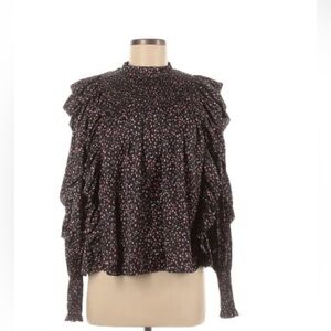 ULLA JOHNSON Jessamine Satin Blouse Tiered Ruffles - Size 6